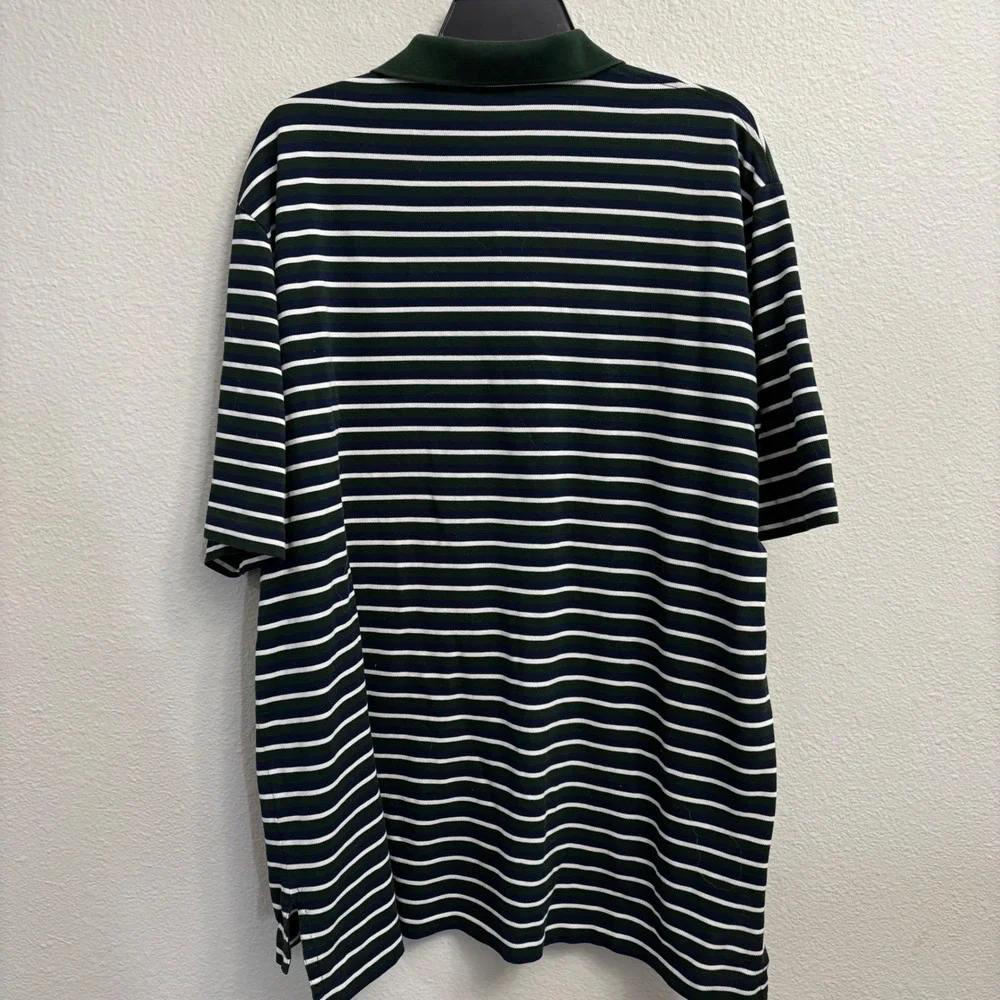 Polo Ralph Lauren Mens XL Green Striped Polo Shirt Pima Cotton Golf Fit Office